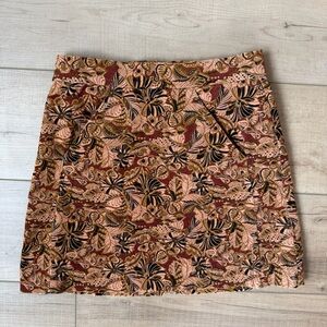 Zara Trafaluc Corduroy Skirt Size XS Floral Back Zip Red And Brown Front Pockets